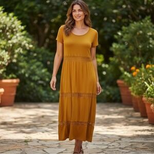 Spense Golden Maxi Dress W/ stylish waist Layered Bottom Size XL Coastal Cowboy‎